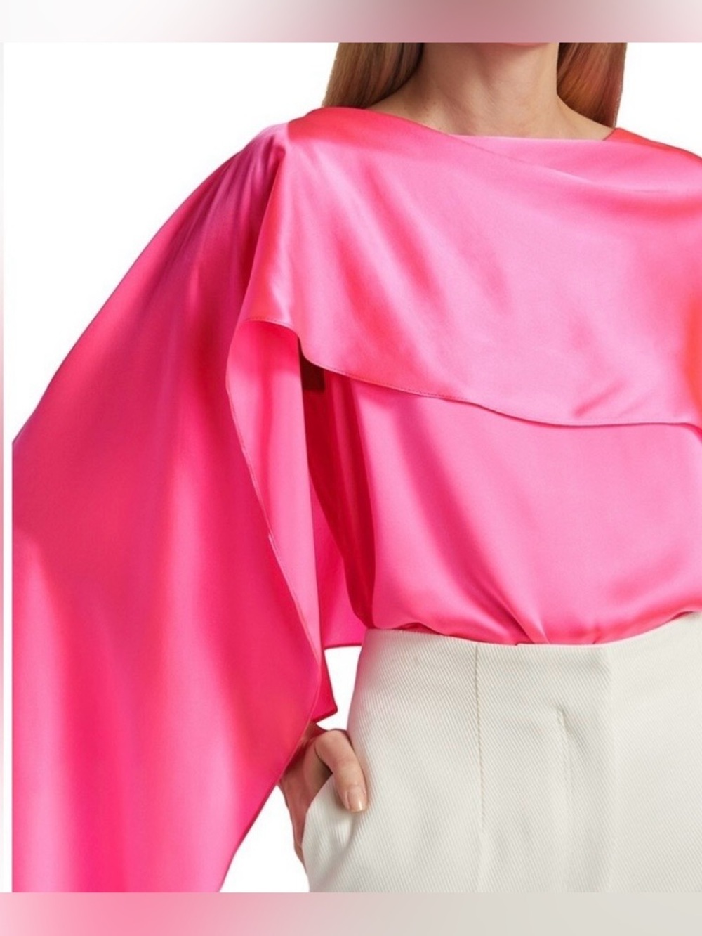 HALSTON Dahlia Charmeuse Draped Neon Pink Top Sz 14 NWT